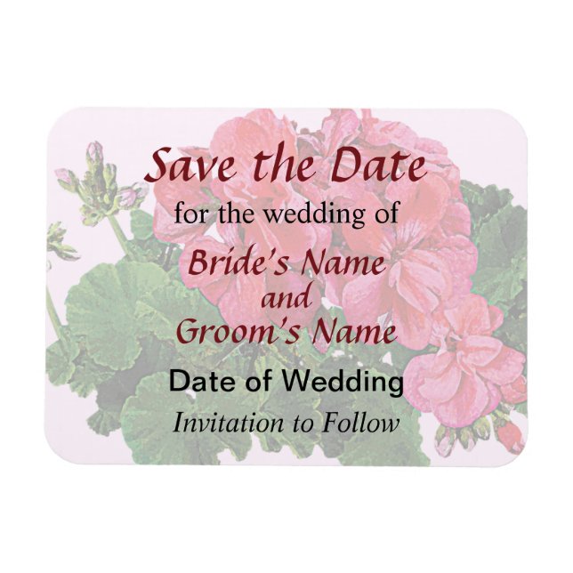 Red Geraniums and Buds Save the Date Magnet (Horizontal)