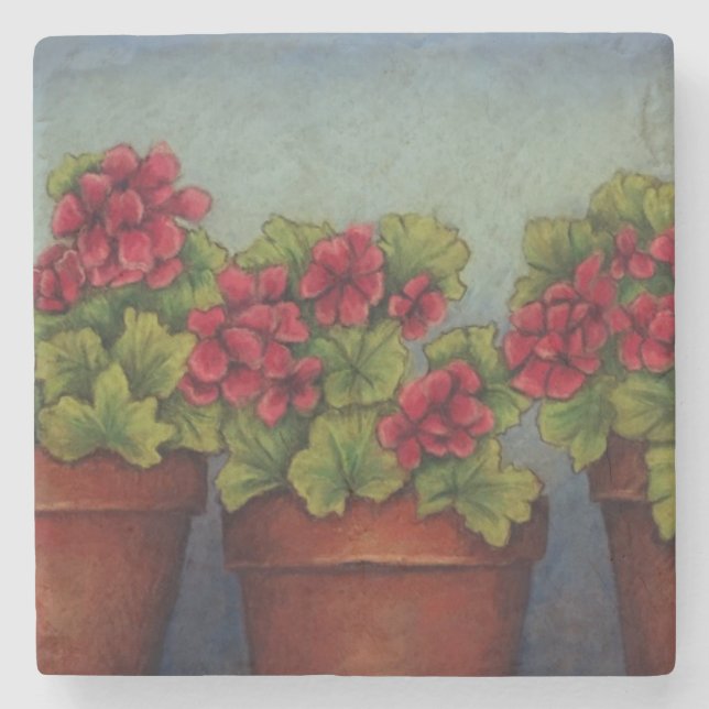 Red Geraniums in clay pots Stone Coaster (Front)