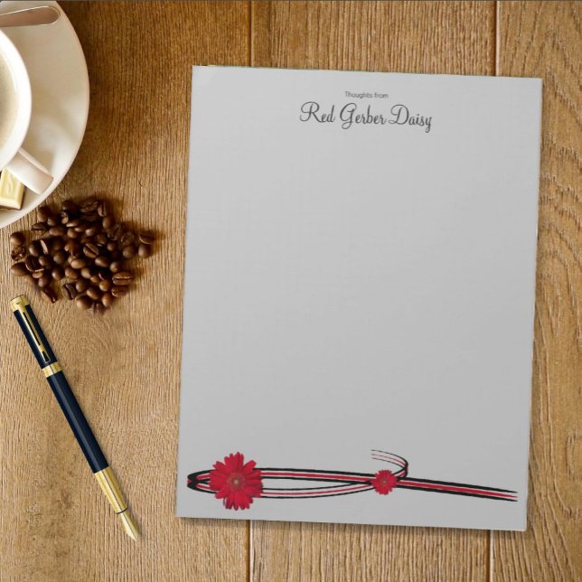 Red Gerber Daisy and Filigree Template Notepad (Red Gerber Daisy bottom template notepad)