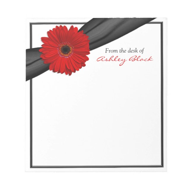 Red Gerber Daisy Ribbon Personalized Notepad (Front)