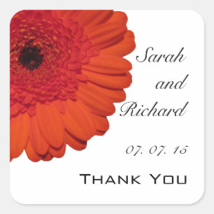Red Gerber Daisy Thank You Wedding Favour Stickers