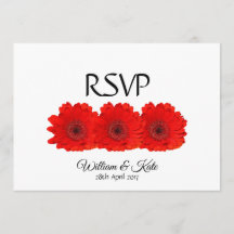 Red Gerbera custom double sided Wedding RSVP card