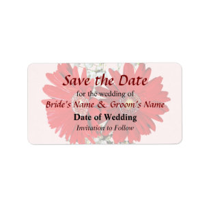 Red Gerbera Daisies and Stephanotis Save the Date Label