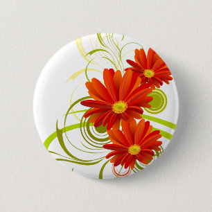 Red Gerbera Daisy 2 Inch Round Button
