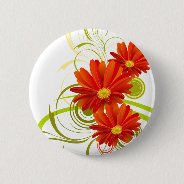 Red Gerbera Daisy 2 Inch Round Button (Front)