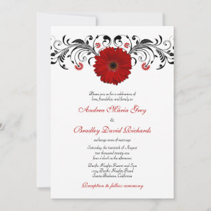 Red Gerbera Daisy Black Floral Wedding Invitation
