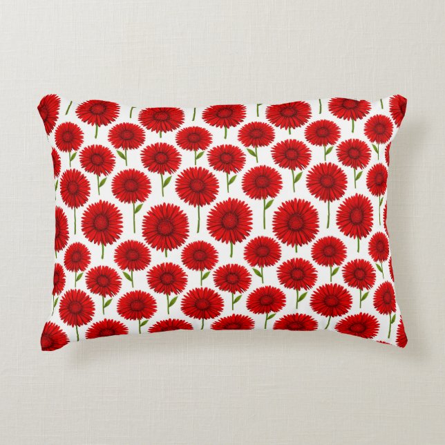 Red Gerbera Daisy Bouquet Accent Pillow (Front)