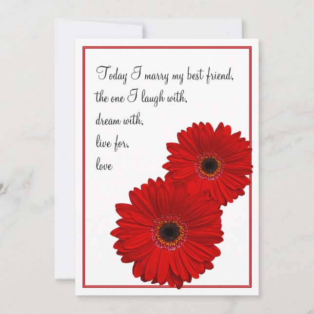 Red Gerbera Daisy Faire-part de mariage (Devant)