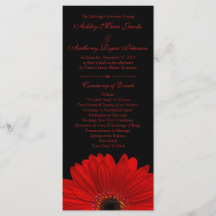 Red Gerbera Daisy Flower Black Wedding Programme