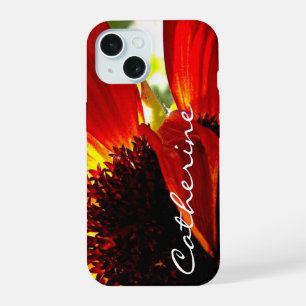 Red gerbera daisy flower photo script custom name iPhone 15 case