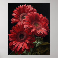 Red Gerbera Daisy Flowers Art Print Poster