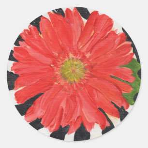Red Gerbera Daisy on Zebra Classic Round Sticker