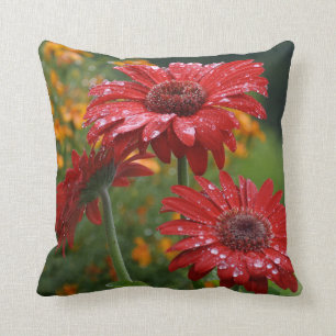 Red Gerbera Daisy Pillow