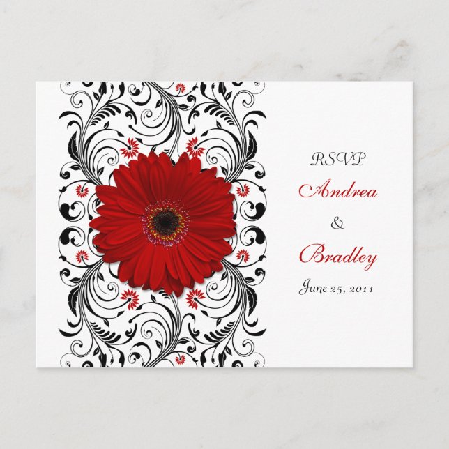 Red Gerbera Daisy RSVP Postcard (Front)