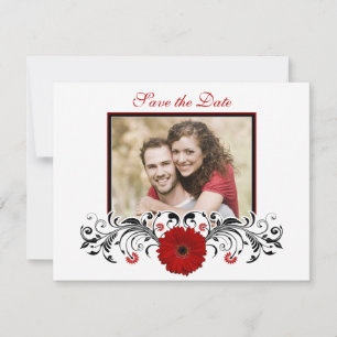Red Gerbera Floral Save the Date Card