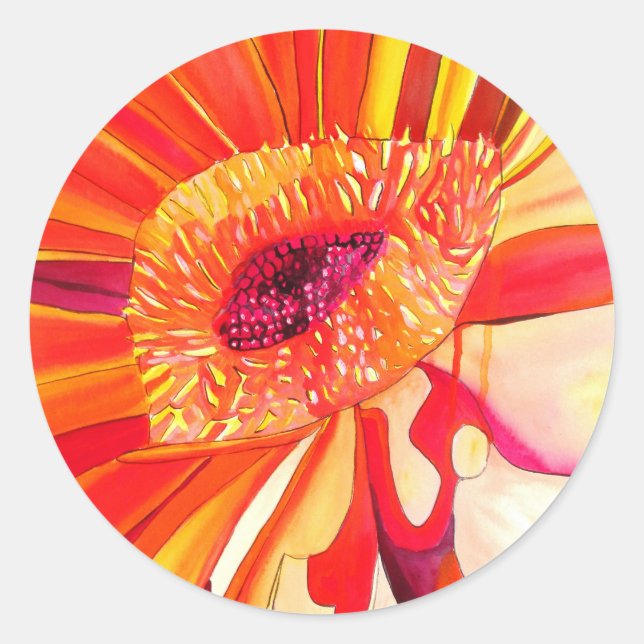 Red Gerbera flower watercolor painting art Classic Round Sticker (Front)