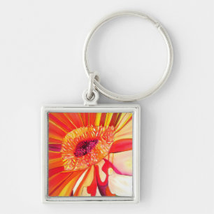 Red Gerbera flower watercolor painting art Keychain
