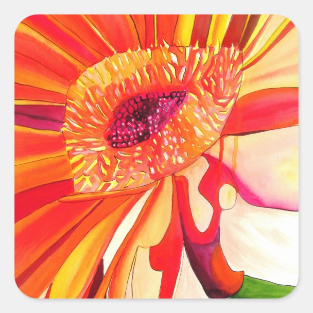 Red Gerbera flower watercolor painting art Square Sticker (Front)