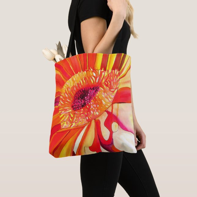 Red Gerbera flower watercolor painting art Tote Bag (Close Up)