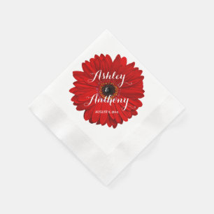 Red Gerbera Gerber Daisy Personalized Wedding Napkin