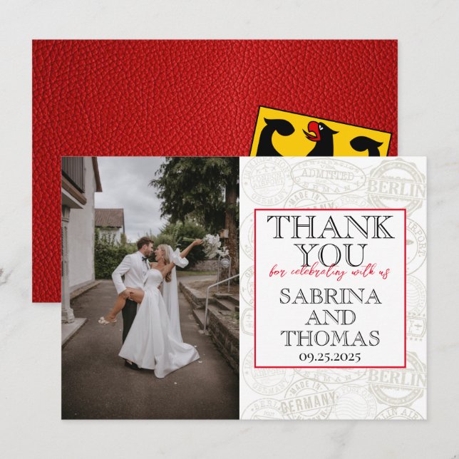 Red Germany Wedding Photo Thank You (Front/Back)