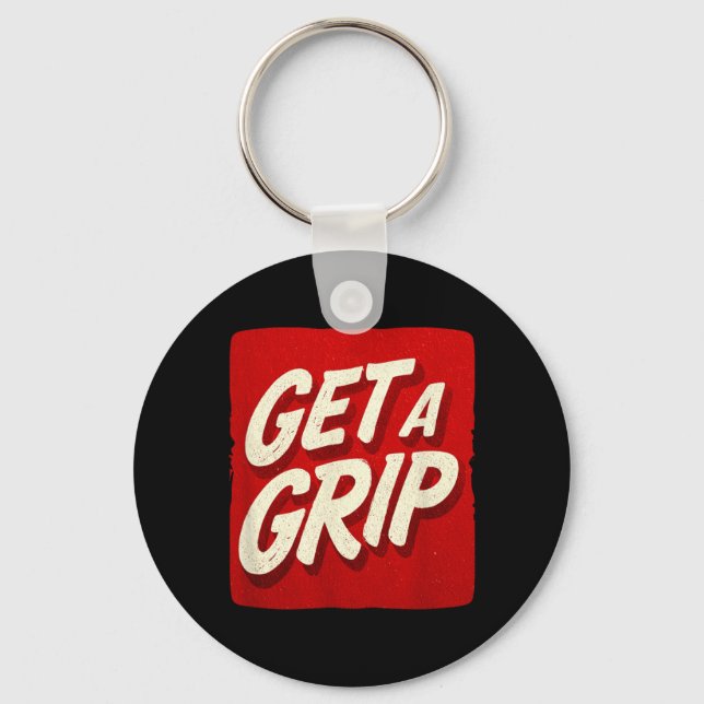 Red Get a Grip Motto Keychain (Front)