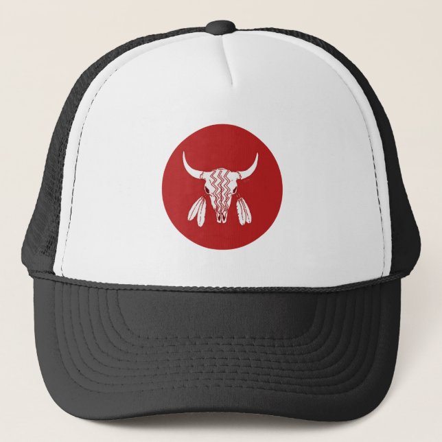 Red Ghost Dance Buffalo black trucker hat (Front)
