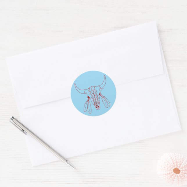 Red Ghost Dance Buffalo blue round small stickers (Envelope)