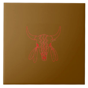 Red Ghost Dance Buffalo brown large tile