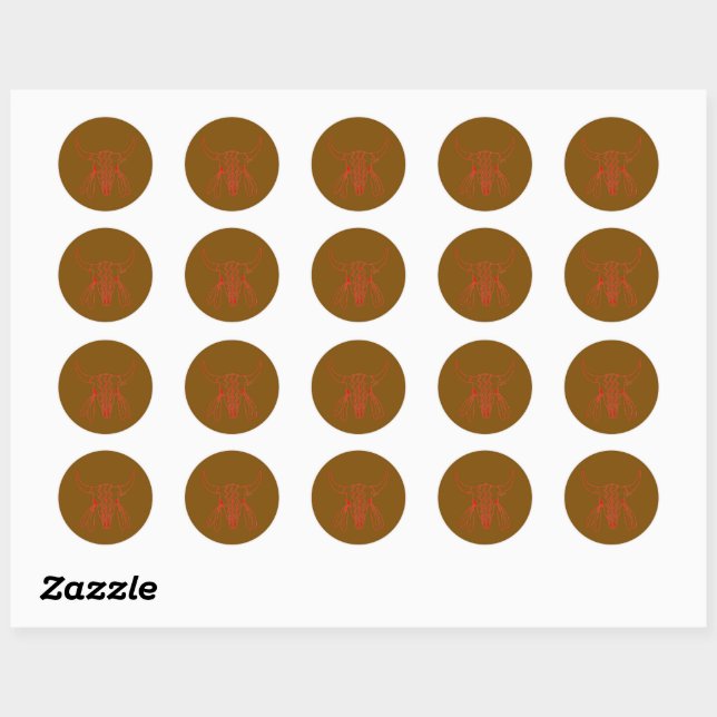 Red Ghost Dance Buffalo brown round small stickers (Sheet)