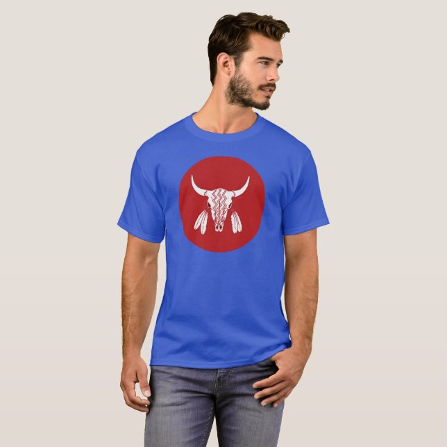 Red Ghost Dance Buffalo cercle bleu t-shirt (Devant entier)