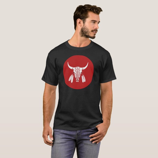 Red Ghost Dance Buffalo circle black t-shirt (Front Full)