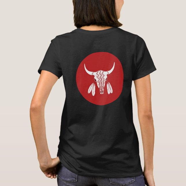 Red Ghost Dance Buffalo circle black t-shirt back (Back)