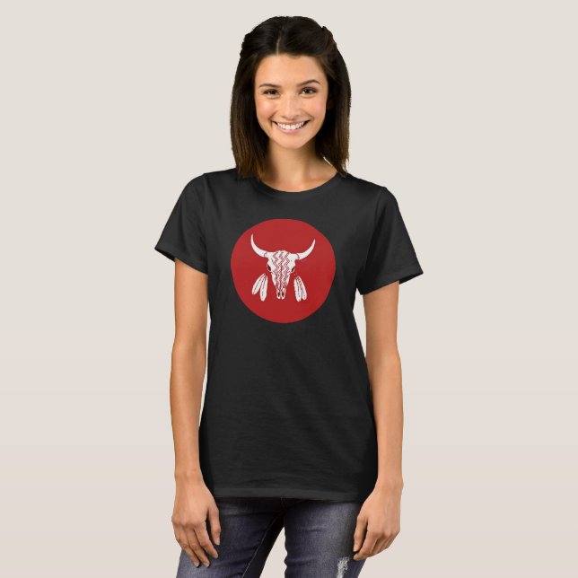 Red Ghost Dance Buffalo circle women black t-shirt (Front Full)