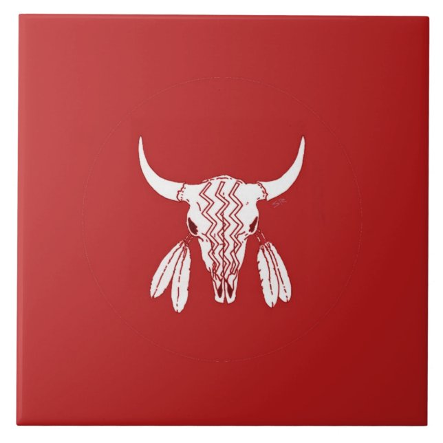 Red Ghost Dance Buffalo large tile (Front)