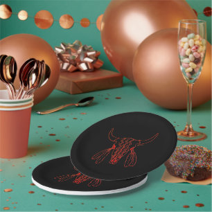 Red Ghost Dance Buffalo line black paper plates
