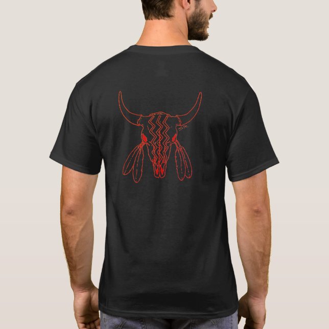 Red Ghost Dance Buffalo line black t-shirt back (Back)