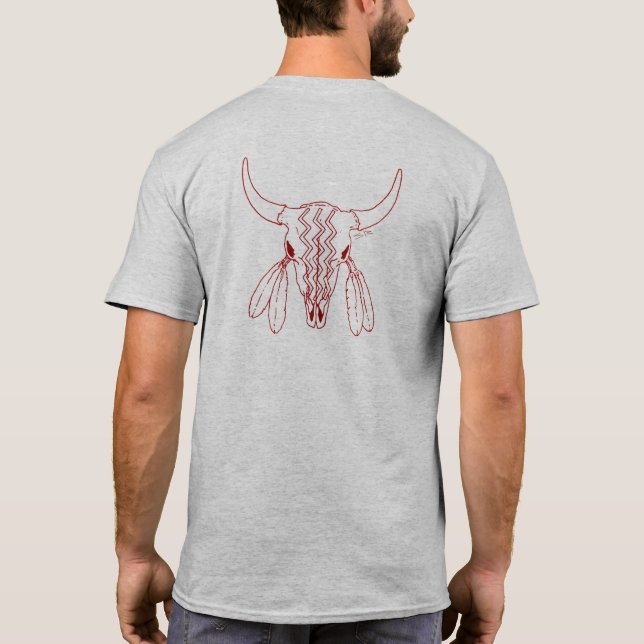 Red Ghost Dance Buffalo line grey t-shirt back (Back)