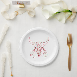 Red Ghost Dance Buffalo line paper plates