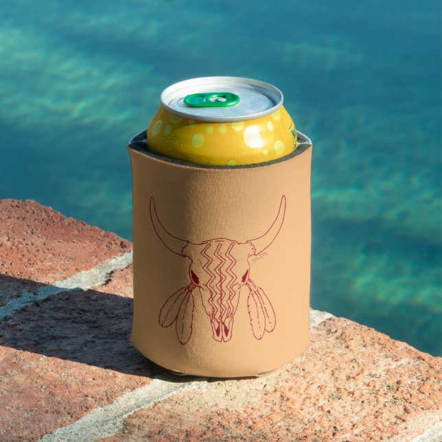 Red Ghost Dance Buffalo line tan can cooler (In Situ Pool)