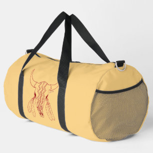 Red Ghost Dance Buffalo line tan duffel bag