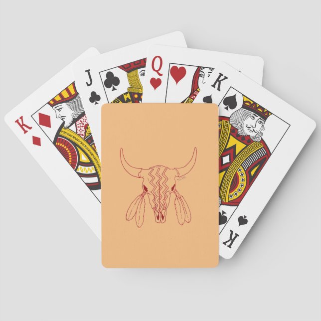 Red Ghost Dance Buffalo line tan playing cards (Back)