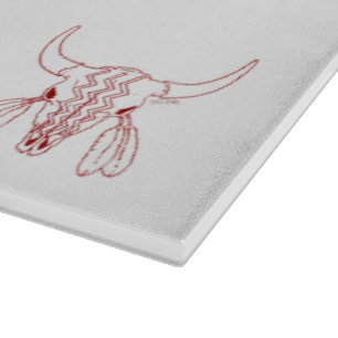 Red Ghost Dance Buffalo line white cutting board
