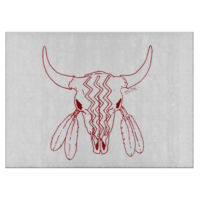 Red Ghost Dance Buffalo line white cutting board (Front)