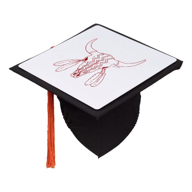 Red Ghost Dance Buffalo line white graduation cap (Angled)