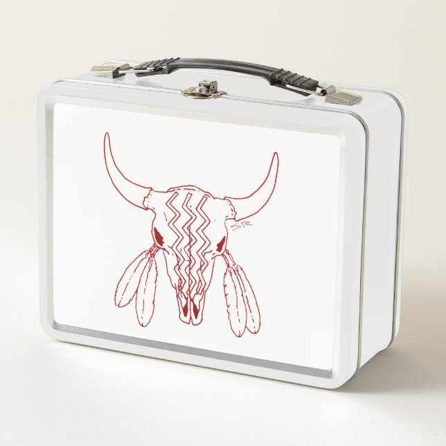 Red Ghost Dance Buffalo line white lunchbox (Front)