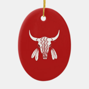 Red Ghost Dance Buffalo ornement en céramique oval