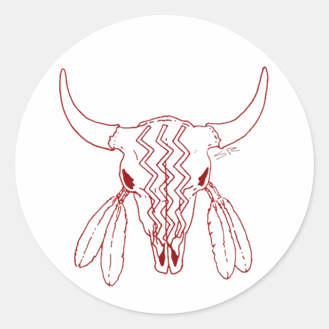 Red Ghost Dance Buffalo red line round stickers (Front)