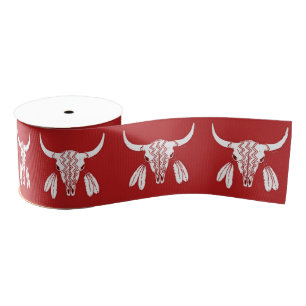 Red Ghost Dance Buffalo ribbon spool Grosgrain Ribbon