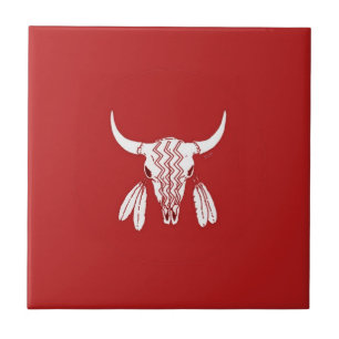 Red Ghost Dance Buffalo small tile